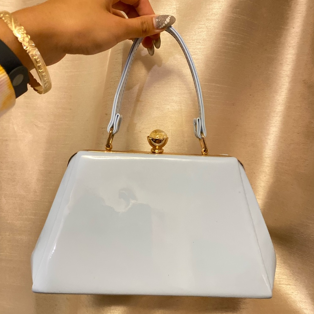 Blue Mini Tote- Flower Clasp